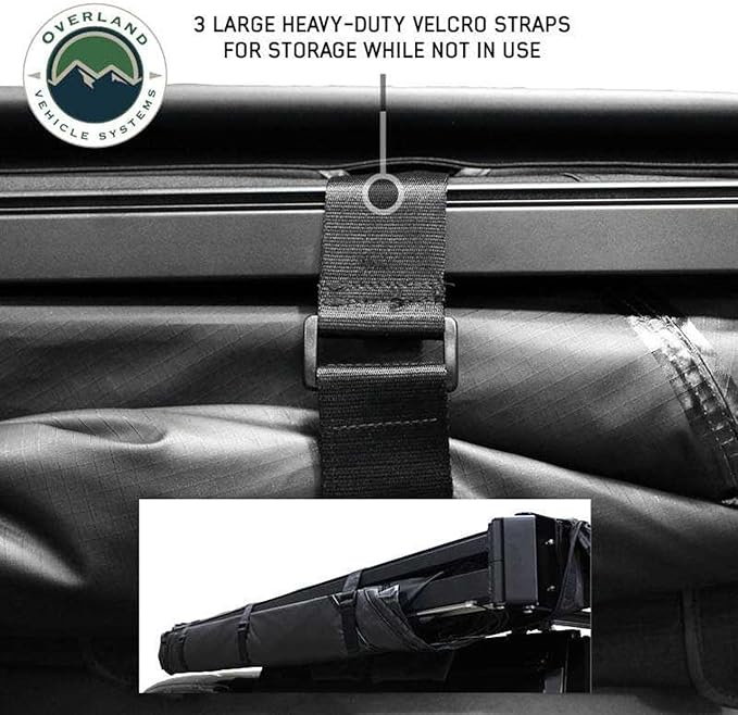 Overland Vehicle Systems 19690001 XD Nomadic 270 Degree Awning with Integrated LED Lights &amp Black Out Driver Side | 129 Sq Ft of Coverage | Black Fabric and Travel Cover Included