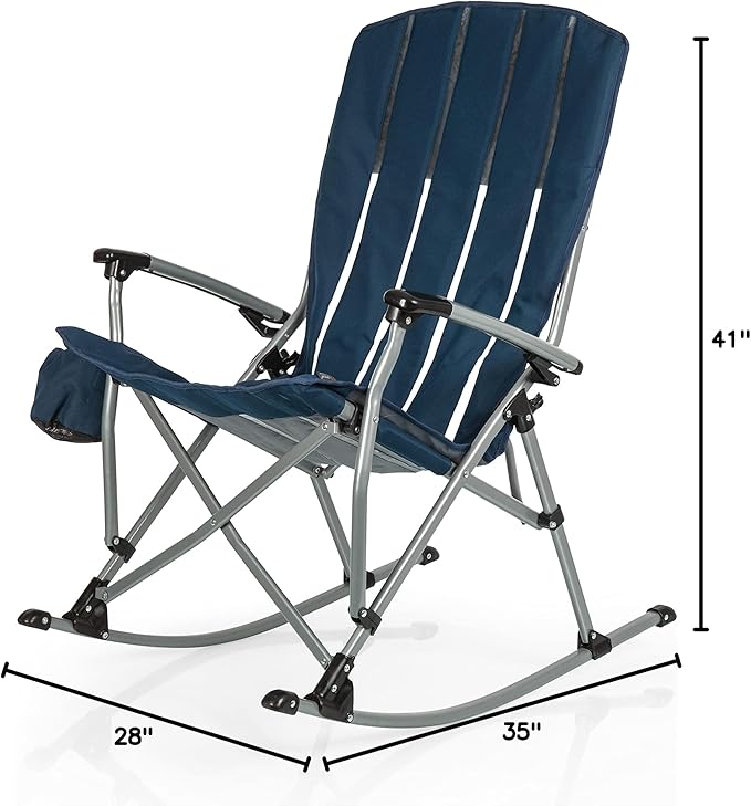 Picnic TIME Personalized Outdoor Rocking Camp Chair Custom XL Heavy Duty Camping Chair for Adults (Navy Blue)