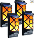 Solar Flame Lights Outdoor - Waterproof Wall Lanterns with Realistic 3D Flickering Flames 66 Ultra Bright LED Fire Effect Light - Garden Decor for Patio Fence Deck - Auto On/Off (4 Pack)
