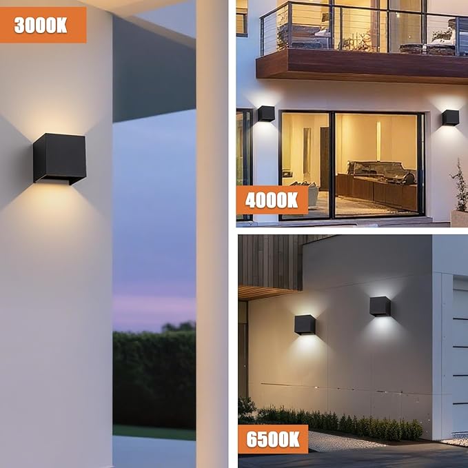 Outdoor Wall Sconces Exterior/Interior LED Wall LightsSquare Modern Wall Sconce Fixture Set Up and Down Lights IP65 Outdoor Waterproof Lights (3.94in-12w-warm 3000k-Black（1pack）)