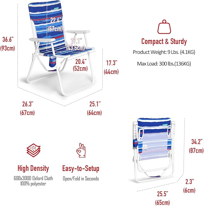 SUNNYFEEL Tall Folding Lawn Beach Chair Lightweight Portable Sand Chair for Adults Heavy Duty 300 LBS with Cup Holders Foldable Camping Lawn Chairs for Camp/Outdoor/Travel/Picnic/Concert/Sports