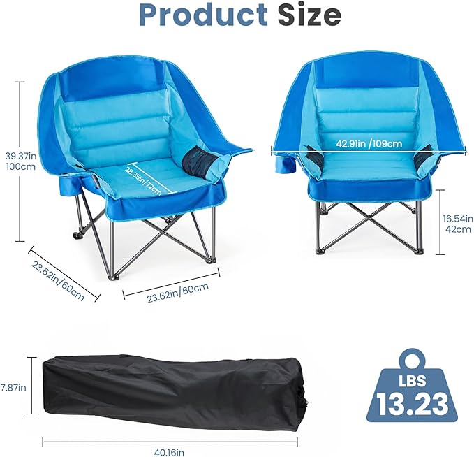 DUMOS Oversized Camping Chair for Adults - 450lbs Heavy Duty Folding Chair with Cup Holder &amp Side Pockets Portable Chair for Camping Fishing Hiking Picnic