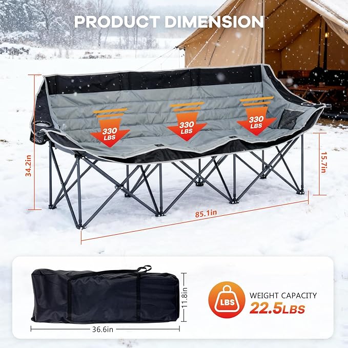 Slsy 3 Person Camping Chair Oversized Folding Triple Chair with Cup Holders &amp Side Pocket 990 LBS Heavy-Duty Portable Outdoor Chair for Camping Picnic Lawn