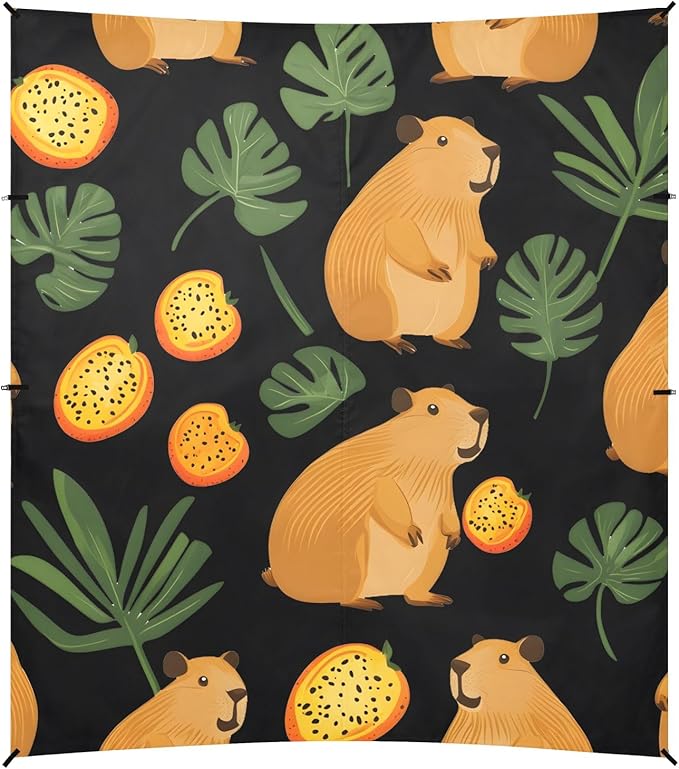 Capybara Tropical Fruits Camping Sun Shelter Beach Tent Portable Beach Sun Shade Outdoor Canopy for Camping Trips Fishing Picnic
