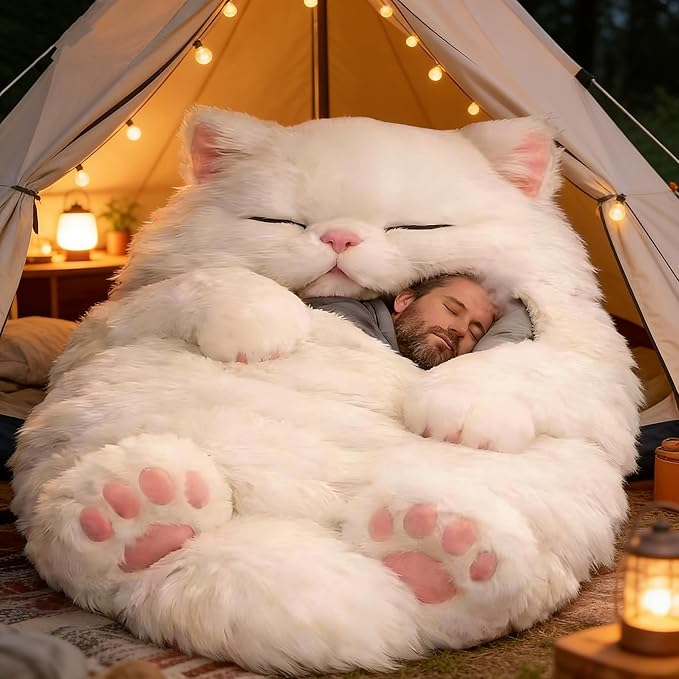 Cat Sleeping Bag for Human Fluffy Cat Sleeping Bag for Adults 68.9in Soft Warm Fluffy Wearable Blanket Washable Cute Animal Slumber Bag for Camping Sleepovers &amp Home Lounging