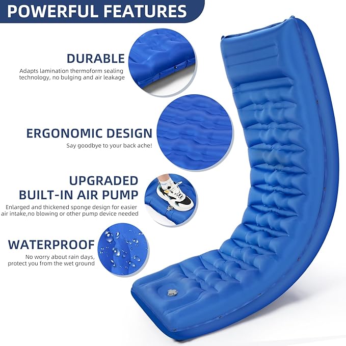 Sleeping Pad Ultralight Thicken Inflatable Sleeping Pad for Camping Built-in Pump Great for Camping Hiking Carry Bag Repair Kit Compact &amp Lightweight Air Mattress(Blue)