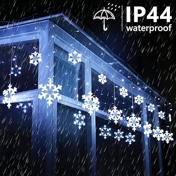Christmas Snowflake Lights 10.66ft 168 LED Icicle Lights Outdoor with 14 Drops 8 Modes Waterproof Connectable Christmas Light for Eaves Wedding Garden Yard Indoor Outdoor Xmas Decorations (White)