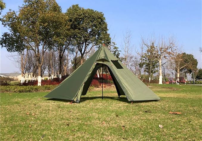 Ultralight 2 Person Tipi Hot Tent with Fire Retardant Stove Jack for Flue Pipes with 2 Doors Army Green