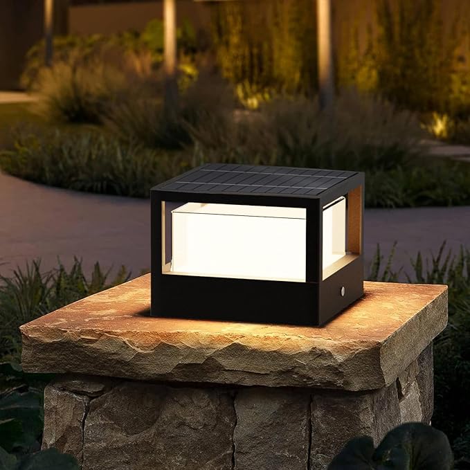 Solar Post Light Dusk to Dawn Solar Lamp Post Light Ip65 Waterproof Pillar Lights Outdoor 6.3 3000k Aluminum for Garden Patio Yard Decoration Up to 12 Hours Black