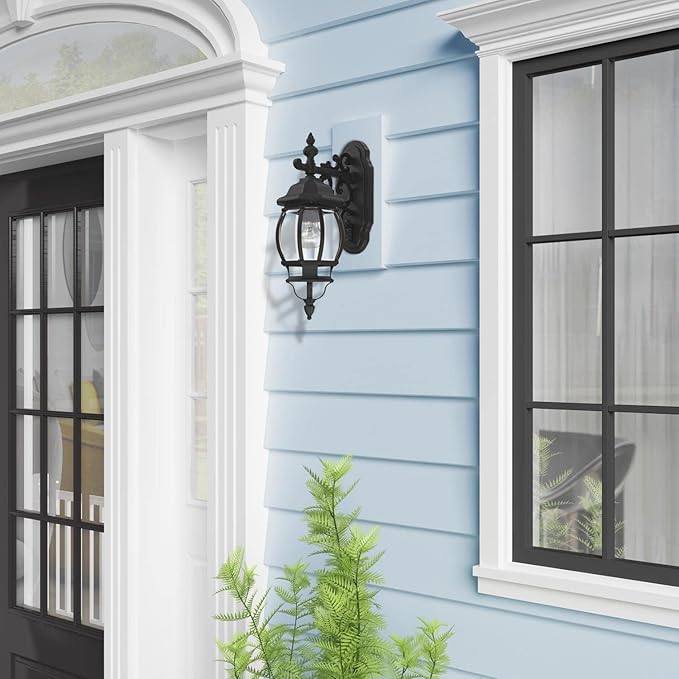 Livex Lighting 7706-14 Frontenac 1-Light Outdoor Wall Lantern with Clear Beveled Glass Shades 20 x 6.5 Black