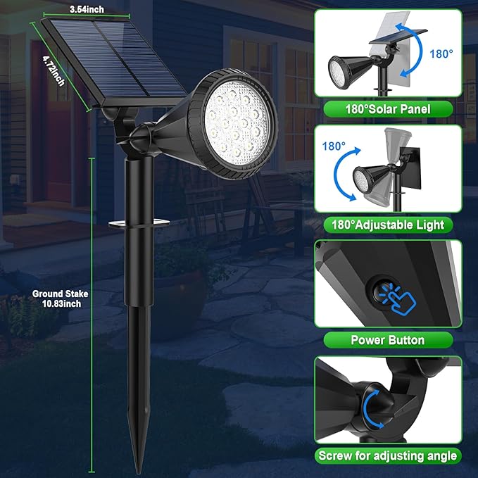 Solar Spot Lights Outdoor Waterproof 180° Adjustable Solar Powered Landscape Lights for Yard 4 Lighting Modes Solar Spotlights for Pathway Garden Outside Wall Pool Porch (6 Pack Warm White)