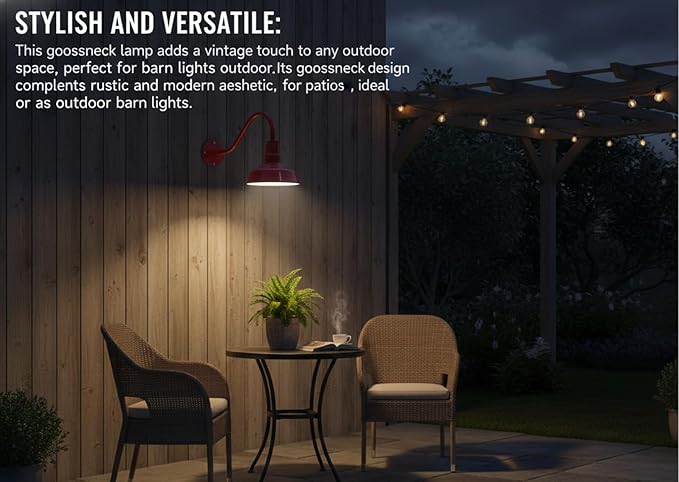 AGB101-10-AS8 RED - Standard Barn Light with Gooseneck Arm | Outdoor LED Lights Classic Floodlight Design for Barn Lights Outdoor Durable Metal Construction Energy-Efficient