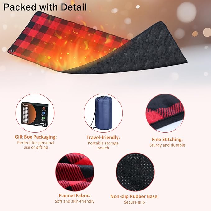 tuphen Heated Sleeping Bag Pad - 3 Adjustable Temperature Levels with 5 Heating Zones Multi USB Power Supported Electric Sleeping Bag Liner Heater for Cold Weather Camping Backpacking or Hiking