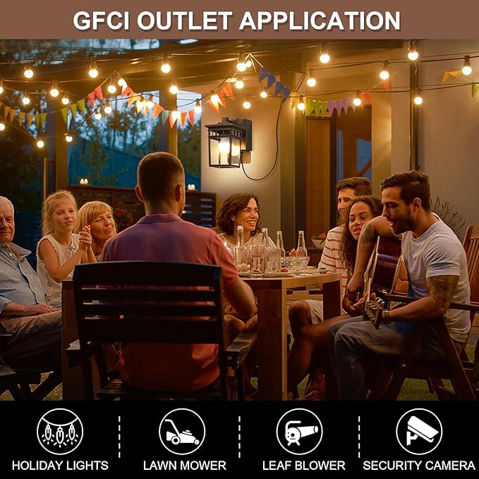 Porch Light with GFCI Outlet Dusk to Dawn Outdoor Lighting with Aluminum Frame and Clear Glass Shade Waterproof Wall Sconce Outside Lights for House Garage Front Door Bulb Included(Antique Bronze)