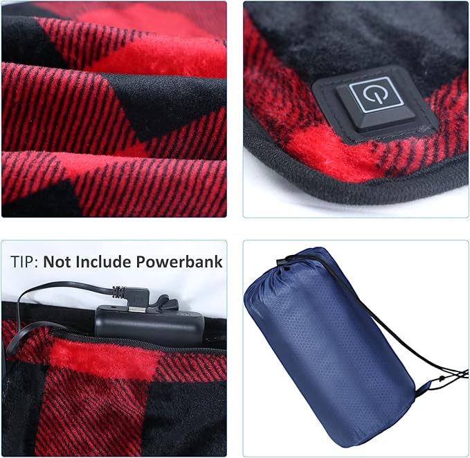 tuphen Heated Sleeping Bag Pad - 3 Adjustable Temperature Levels with 5 Heating Zones Electric Sleeping Bag Liner Heater for Cold Weather Camping Backpacking or Hiking Multi USB Power Supported