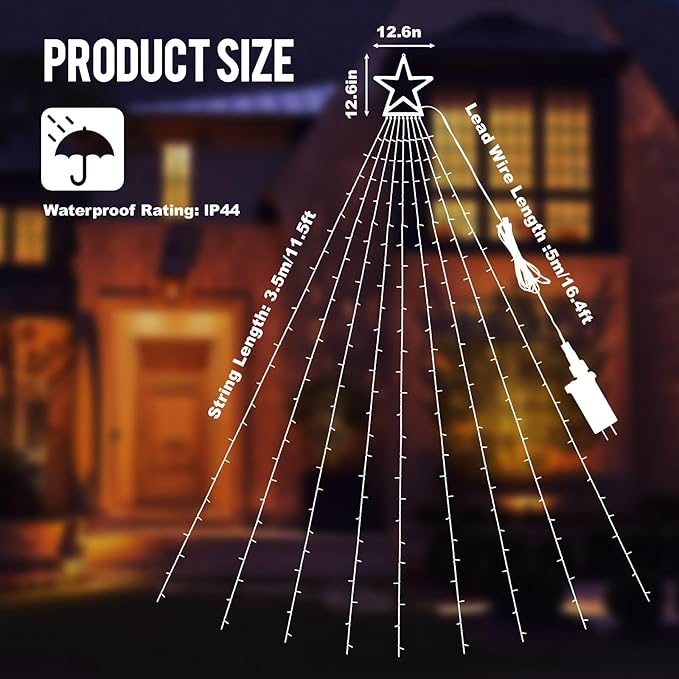 Christmas Decorations Outdoor11.5 ft 317 LED Star Christmas Tree Lights8 Memory Lighting Modes&ampTimer Star Light for YardWeddingParty Decorations(Blue+White)