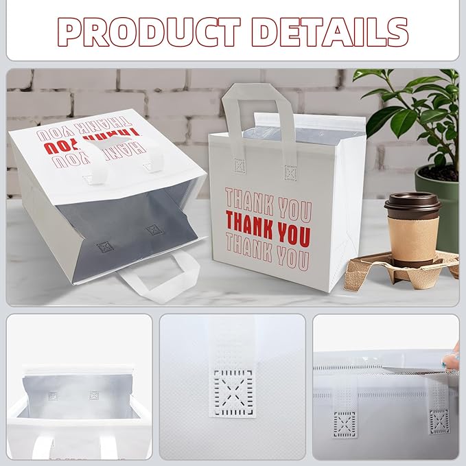 110 Pcs Insulated Take out Bags Bulk Thermal Insulation Take Away Bags 9.4 x 9. 4 x 5.9 Inch for Grocery Lunch Coffee Milk Tea Hot Cold Food Seafood Coffee Pizza Delivery Bags (White)