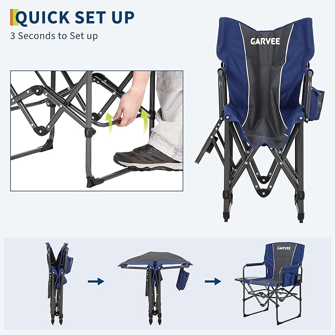 Oversized Camping Directors Chair Portable Folding Lawn Chairs for Adults Heavy Duty with Side Table Outdoor Foldable Camp Chair with Pocket for Beach Fishing Picnic Outdoor Foldable Camp Chair