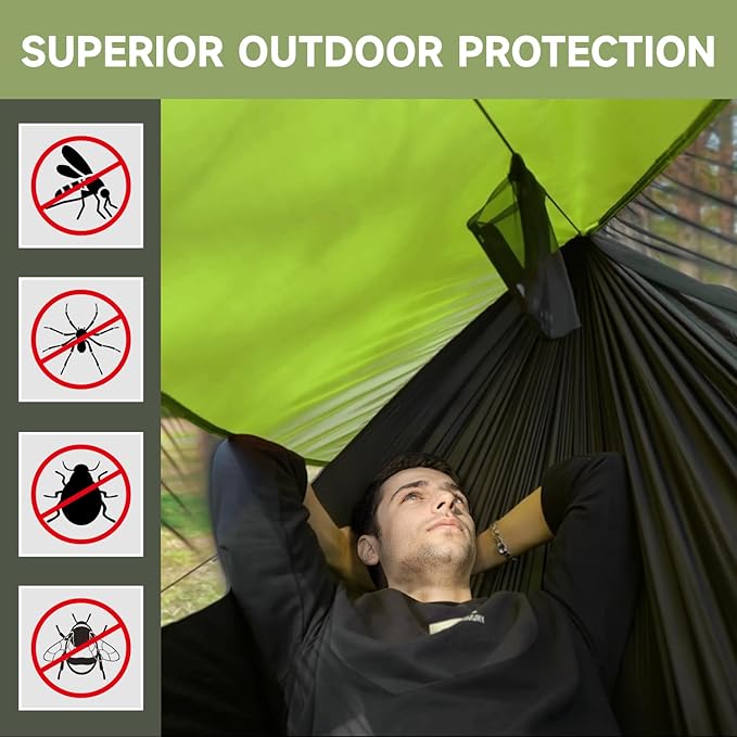 Camping Hammock with Mosquito Net and Sunshade Backpacking Hammock with Ridge Rope Tree Straps Lightweight Portable Hammocks for Outside Hiking and Travel