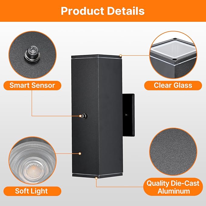 Outdoor Wall Lights 4 PacksModern Square Dusk to Dawn Outdoor Porch LightIntegrated LED Cylinder Up Down Lights Aluminum Waterproof Wall Lighting Exterior Light for Porch Patio Garage