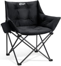 Portal Oversized Padded Camping Chair - Heavy Duty Folding Chair with Cup Holder &amp Side Pocket Supports 330 lbs for Camping Lawn Sports Black