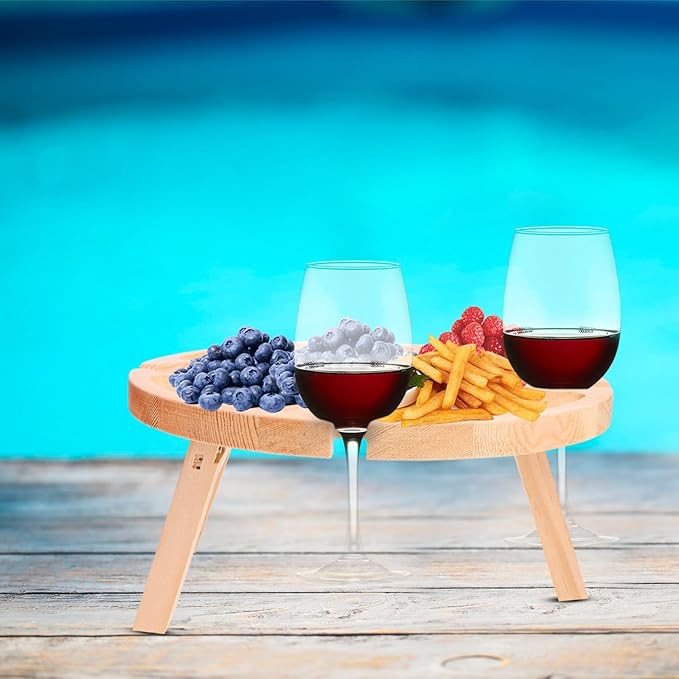 ARTIBETTER Portable Outdoor Folding Table Small 24x11 Wood Party Food Wine Table for Picnic Beach Camping Foldable Storage and Serving Desk