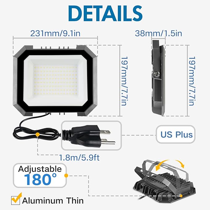 4 Pack LED Flood Lights Outdoor 100W 10000LM Super Bright Floodlight Outside Work Light with 5.9FT Plug IP65 Waterproof 6000K Outdoor LED Flood Light for Garage Yard Lawn Garden