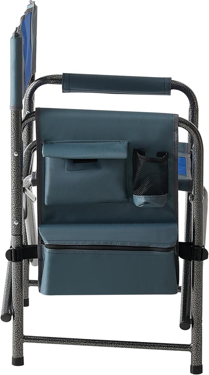 1-Piece Padded Folding Outdoor Chair with Storage PocketsLightweight Oversized Directors Chair for Indoor Outdoor Camping Picnics and FishingBlue/Grey