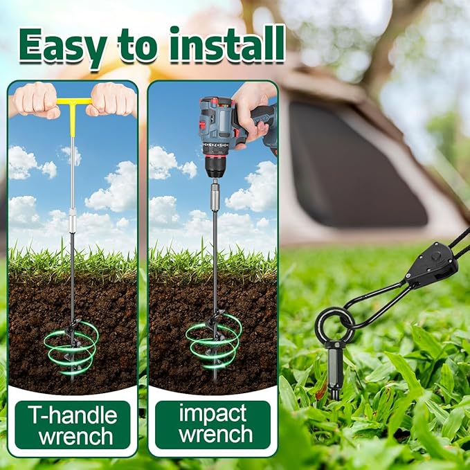 Tent Stakes Anchors 16-in 6 Pack RV Awning Tie Down Kit for Wind-Proof with Retractable Ratchet Straps Camping Stakes Heavy Duty for Tents Beach Umbrellas Canopies Carport Campers