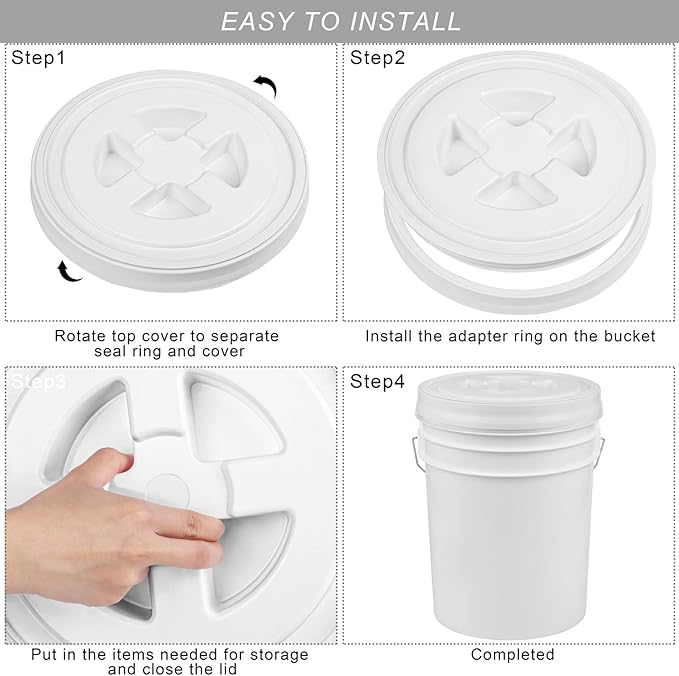 Aodaer 4 Pieces Seal Lid 5 Gallon Bucket Twist Lid Food Storage Container Lid Reusable Plastic Seal Lid Food Storage Container Lids (White)