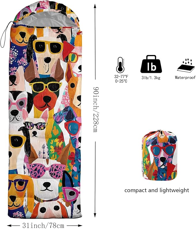 AILONEN Cartoon Camping Sleeping Bag for Boys Girls AdultsLightweight &amp Waterproof3 Season Warm &amp Cold WeatherPortablePrinted Sleeping BagTravelingCampingHiking