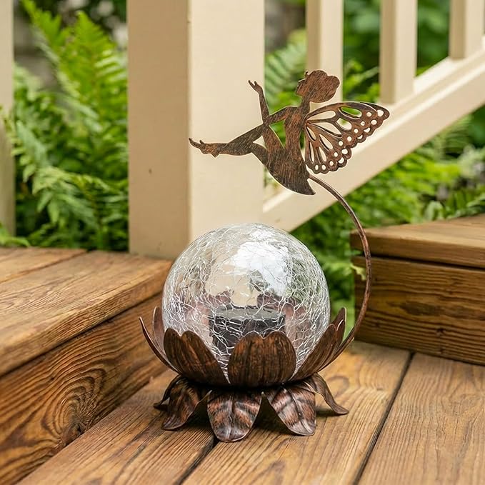 MUMTOP Solar Lantern Fairy Light Crackle Glass Solar Lights Outdoor LED Waterproof Tabletop Lamp for Table Yard Garden Patio Lawn Decor