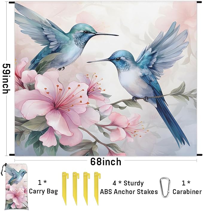 Waterproof Sandproof Beach Blanket 59''×68'' Magpie Polyester Outdoor Picnic Blanket with 4 Stakes &amp Storage Bag for BeachCampingVacation Azalea