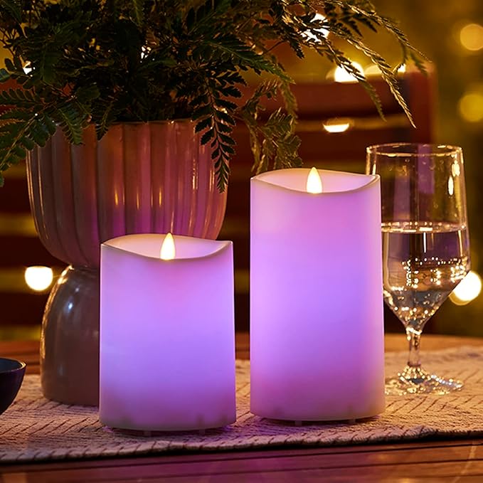 Luminara Outdoor Flameless LED Coloring Changing Candle Melted Edge 3.75 x 5.3 Real Moving Flame Battery Operated Timer Plastic Weather-Resistant