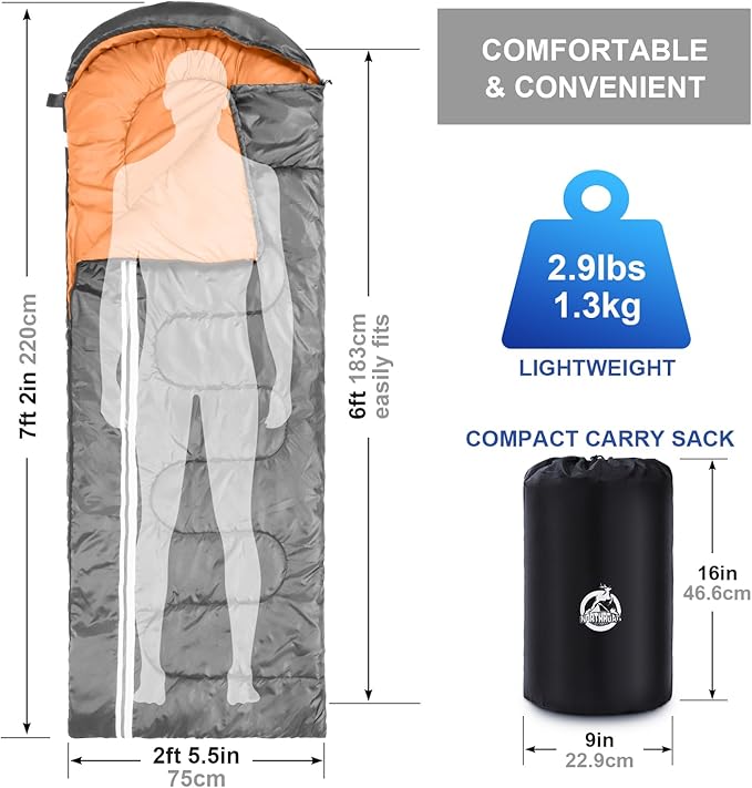 Northroad Lightweight Sleeping Bags for Adults Cold Weather Waterproof Backpacking Camping Sleeping Bag for Adults Girls Boys MensCompact Sleeping Bag Camping Gear Must Haves 3 Season