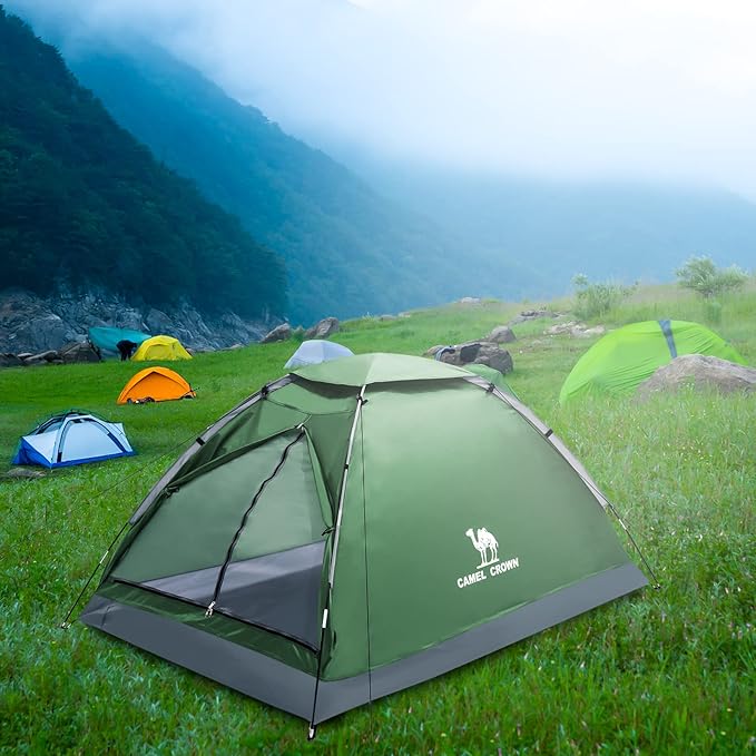 CAMEL CROWN 2/3/4 Person Camping Tent with Removable Rain Fly Easy Setup Outdoor Tents Water Resistant Lightweight Portable for Family Backpacking Camping Hiking Traveling