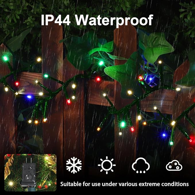 LAMPHOME 500 LED Christmas Outdoor Twinkle String Lights Extendable Holiday DecorationPlug in Lights with 10 Functions and Timer Waterproof for Outdoor Home Party Bedroom-Warm White&ampMulticolour