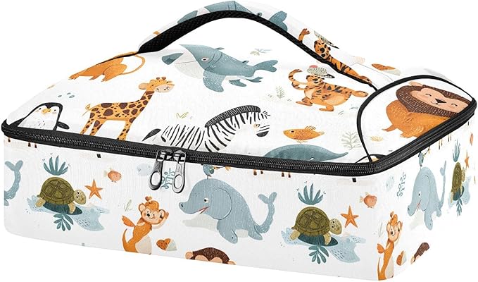 Casserole Carrier Adorable AnimalsInsulated Casserole Carrier for Hot or Cold Food Thermal Lunch Tote for Potluck Parties Picnic Beach Fits 9 x 13 Inches Baking Dish