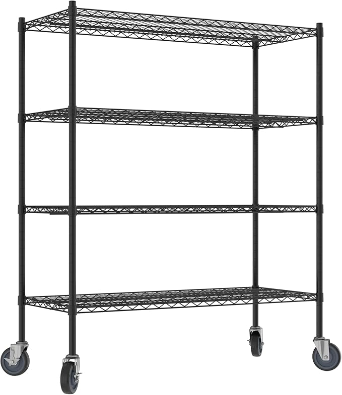 Commercial NSF Listed Black Epoxy Mobile Wire Shelving Kit 21 x 48 x 60 with 4 Shelves Perfect for Warehouse Walk-in Refrigerator Freezer Grocery Store Restaurant Dishroom