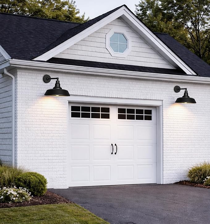15 Large Outdoor Gooseneck Barn Light - Large Gooseneck Outdoor Light Fixture with Straight Arm Black Exterior Wall Light Fixture for Farmhouse Garage Porch Wall Light