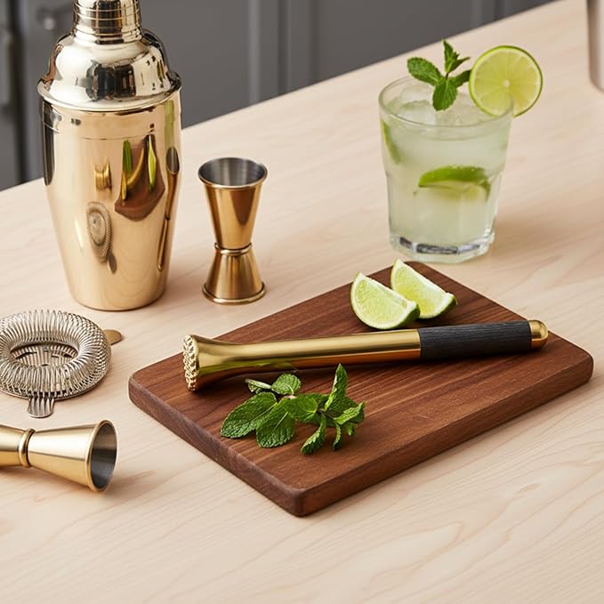 Stainless Steel Ice Scoop 6OZ Small Food Candy Scoop 12.5 Gold Muddler for Cocktails Stainless Steel Drink Muddler Bartender Accessories Lemon Smasher for Home Bar Tool Ice Crusher for Mojitos