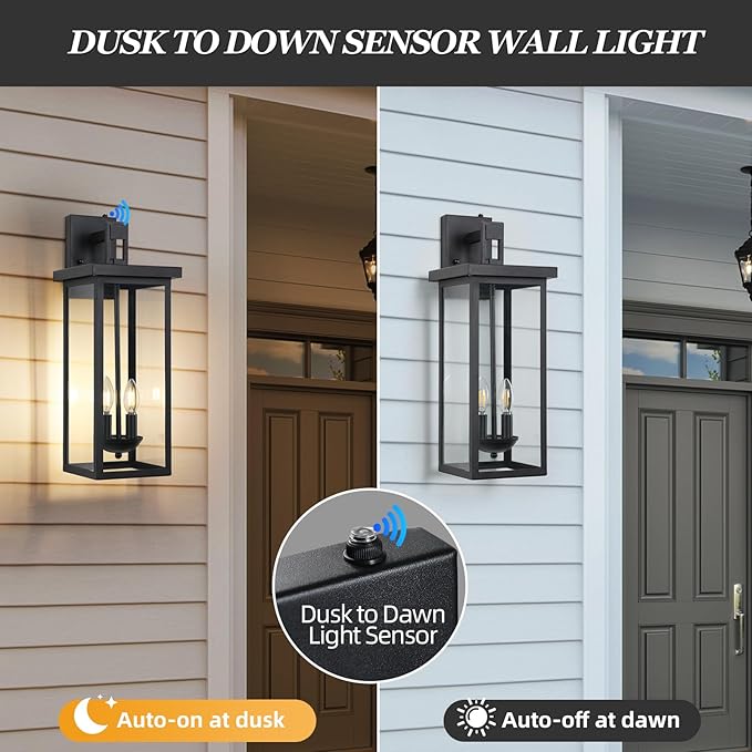 Large Exterior Lighting Fixtures Modern Wall LanternOutdoor Wall Lights with Clear Glass ShadeOutdoor Lamps for Patio PorchWaterproof Outside Exterior LightsDusk to Dawn 22IN-2 Packs