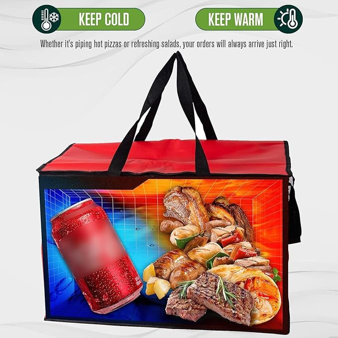 Insulated Food Delivery Bag XXXL Commercial Food Warmer Bag for Hot and Cold Catering Delivery Insulated Reusable Grocery Bags (4 Pack Red)
