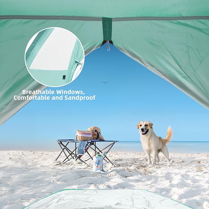Beach Tent for 3-4 Person Large Easy Setup Beach Shade Canopy with UPF 50＋ UV Protection Portable Shade Tent with 3 Ventilating Mesh Windows for Outdoor Picnics Fishing