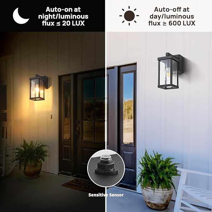 Dusk to Dawn Porch Lights with GFCI Outlets Waterproof Outdoor Wall Lights Exterior Lighting Fixtures Modern Outside Lights Wall Mount for House Patio GarageBlack11.8''H 2 PC