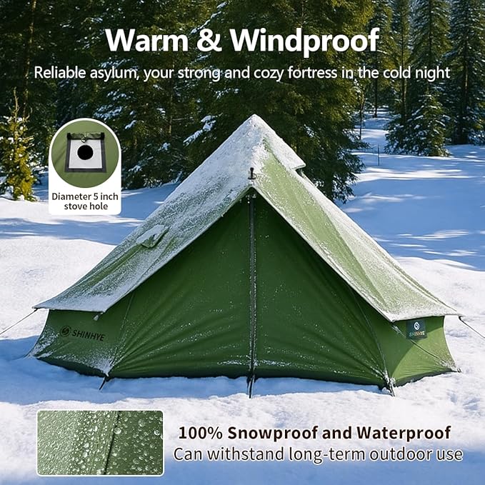 Canvas Bell Yurt Tent with Stove Jack Waterproof Luxury 4 Season Tents for Family Outdoor Camping 100% Cotton Green Glamping Tents for Hunting Partie All Year Living