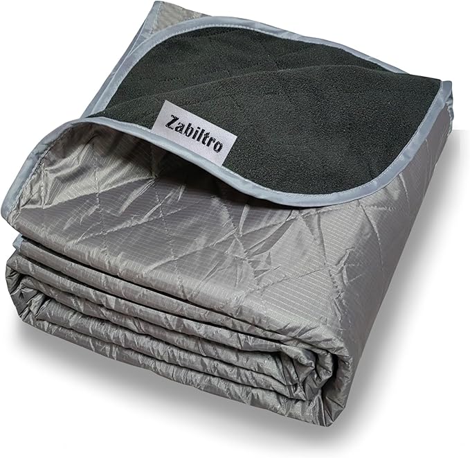 Large Outdoor Waterproof Blanket-Quilted Extra Thick Fleece Windproof Warm Includes Stuff Sack Shoulder Strap Machine Washable55x78-Grey