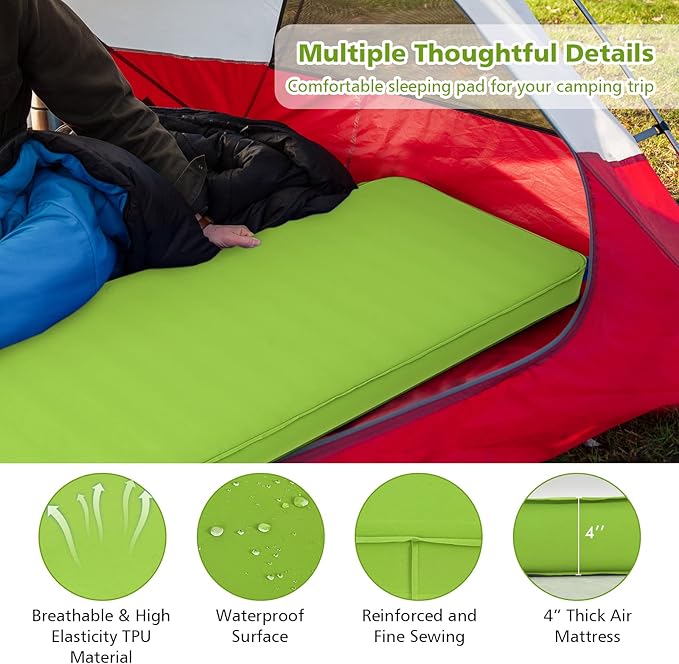 Giantex 4 Inch Self Inflating Camping Mat Green Compact Inflatable Lightweight