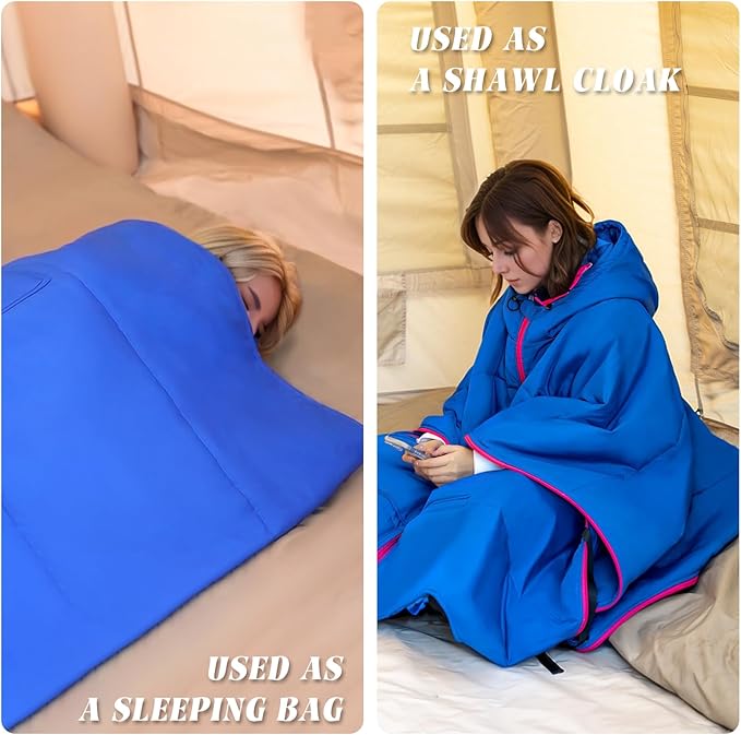 Camping Blanket Poncho Large Wearable Blankets 75 x 55 inch Cape Windproof &amp Water-Repellent Portable &amp Warm for Outdoor Sports Travel Car