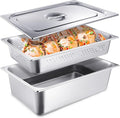 Ferraycle 3 Pack Full Size 4 Inch 6 Inch Hotel Pan with Lid Perforated Steam Table Pan Restaurant Supplies for Kitchen Steam Table Tray for Food Warmer